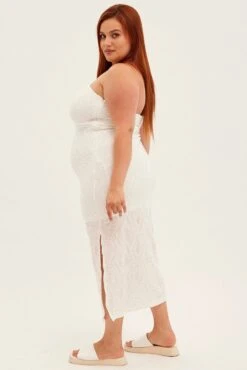 White Bodycon Dress Strapless Midi Textured -You And All Fashion Store cdd1515 35rb white 4