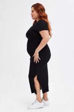 Black Bodycon Dress Short Sleeve Midi Rib -You And All Fashion Store cdd1529 84rb black 4