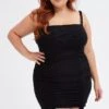 Black Bodycon Dress Sleeveless Ruched Rib