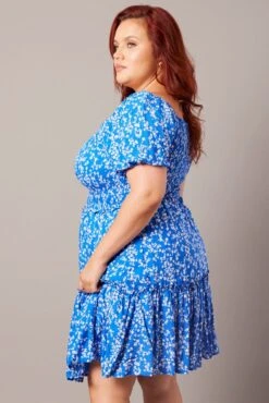 Blue Ditsy Shirred Frill Minidress -You And All Fashion Store cdd1541a 35ab ditsy 4