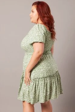 Green Ditsy Shirred Frill Minidress -You And All Fashion Store cdd1541c 35ab ditsy 4