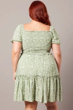 Green Ditsy Shirred Frill Minidress -You And All Fashion Store cdd1541c 35ab ditsy 5