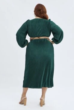 Green Midi Dress Long Sleeve Cut Out Plisse -You And All Fashion Store cdd1561 36rb forest 5