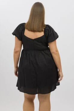 Black Puff Sleeve Off Shoulder Cotton Poplin Minidress -You And All Fashion Store cdd1599 10a black 5