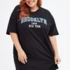Black T-shirt Dress Short Sleeve Brooklyn Logo Cotton