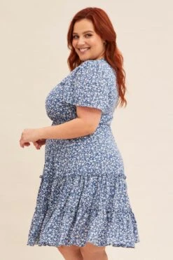 Floral Print Short Sleeve Floral Mini Skater Dress -You And All Fashion Store cdd16169kd 81rb floral prt 4