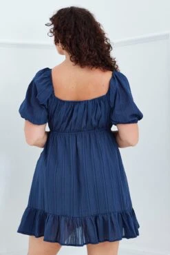 Blue Fit And Flare Dress Short Sleeve Ruched Bust -You And All Fashion Store cdd1619a 36r navy 5