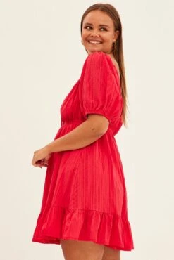 Red Fit And Flare Dress Short Sleeve Ruched Bust -You And All Fashion Store cdd1619a 36rb burgundy 4