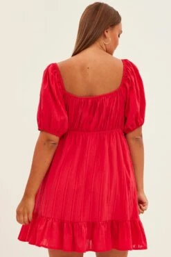 Red Fit And Flare Dress Short Sleeve Ruched Bust -You And All Fashion Store cdd1619a 36rb burgundy 5