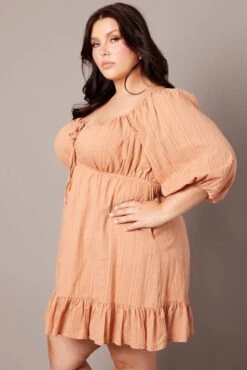 Brown Textured Stripe Mini Dress -You And All Fashion Store cdd1619ls 36a latte 4