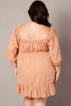 Brown Textured Stripe Mini Dress -You And All Fashion Store cdd1619ls 36a latte 5