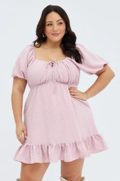 Pink Textured Mini Dress Tie Front 8 Pink Textured Mini Dress Tie Front -You And All Fashion Store cdd1619t 36ab pink 3