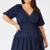 Blue Textured Cotton Wrap Frill Minidress