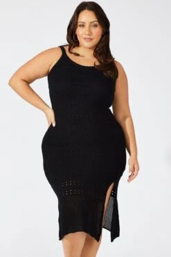 Black Crochet Knit Dress Sleeveless -You And All Fashion Store cdd1654 40rb black 3