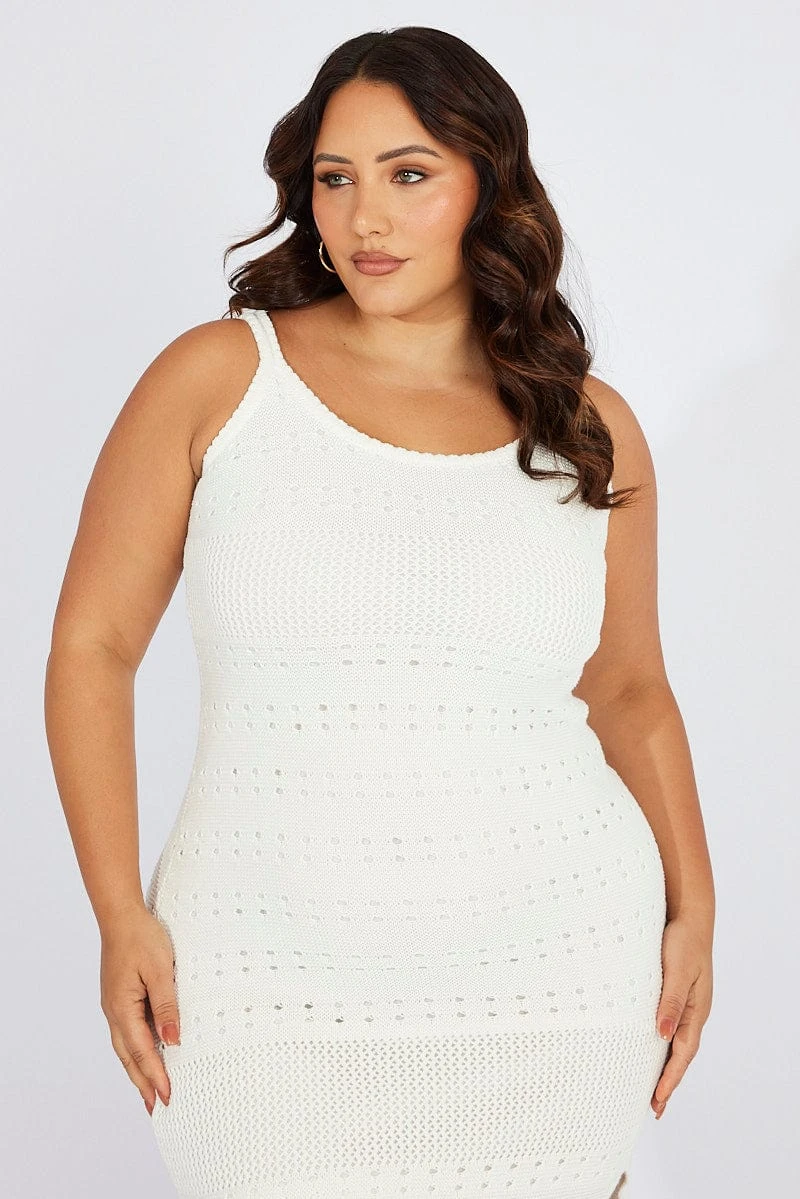 White Crochet Knit Dress Sleeveless 2 White Crochet Knit Dress Sleeveless - Image 2
