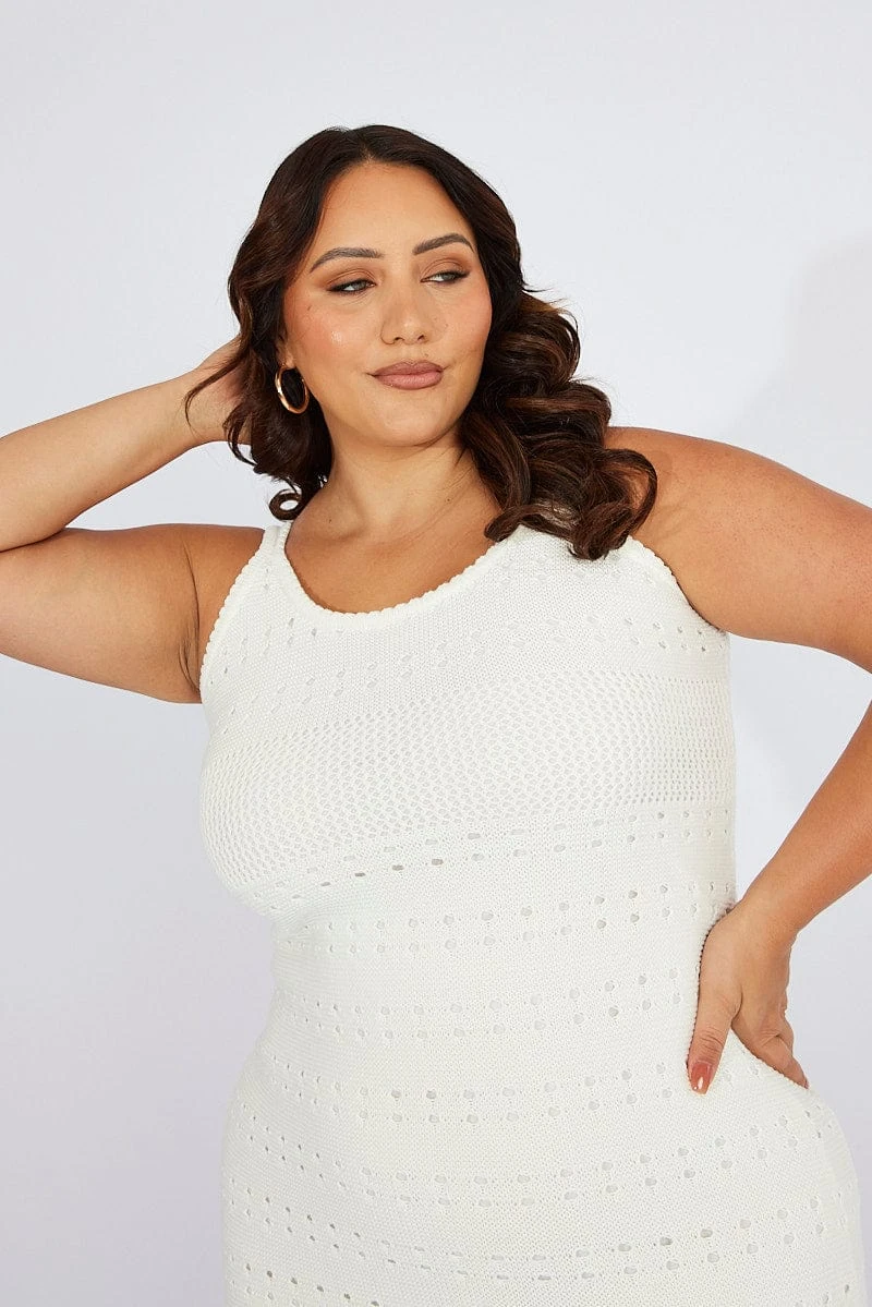 White Crochet Knit Dress Sleeveless 3 White Crochet Knit Dress Sleeveless - Image 3