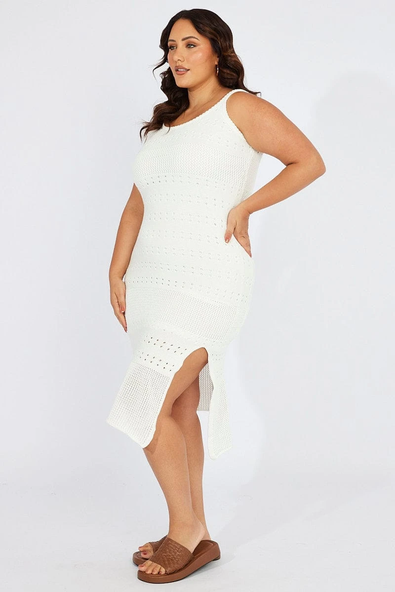 White Crochet Knit Dress Sleeveless 4 White Crochet Knit Dress Sleeveless - Image 4