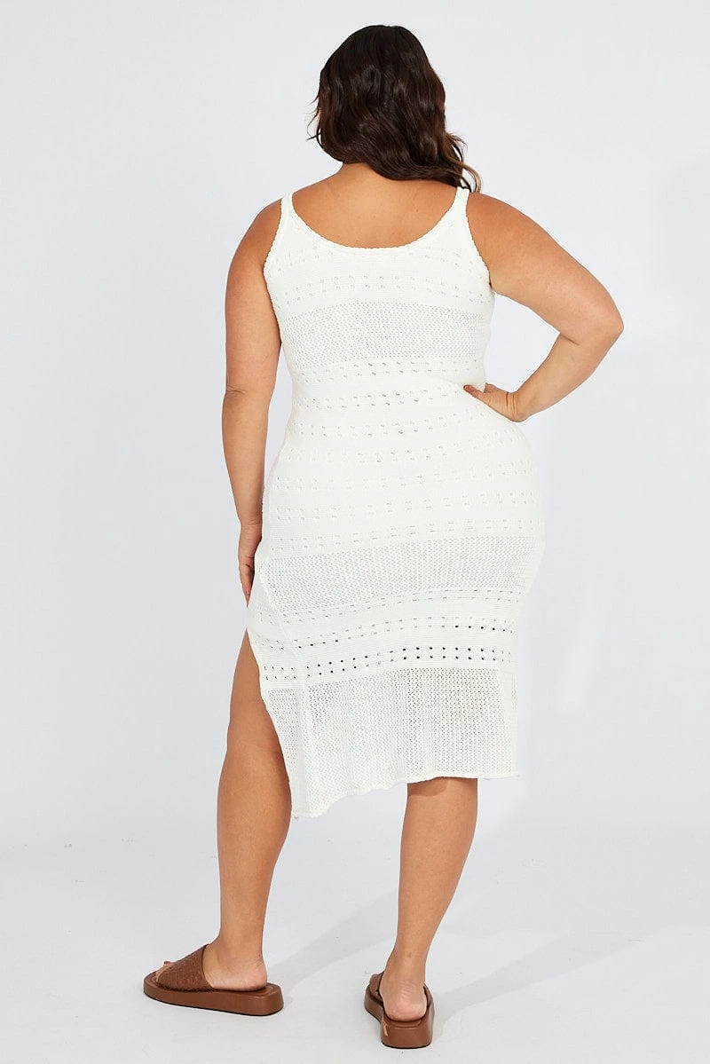 White Crochet Knit Dress Sleeveless 5 White Crochet Knit Dress Sleeveless - Image 5