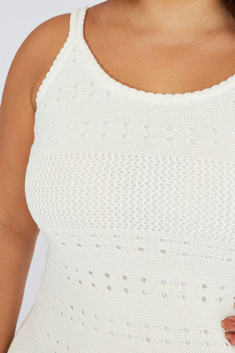 White Crochet Knit Dress Sleeveless 6 White Crochet Knit Dress Sleeveless - Image 6