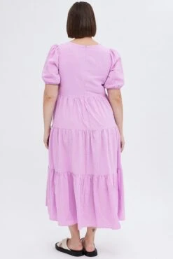 Purple Maxi Dress Tiered Puff Sleeve V-neck -You And All Fashion Store cdd1689 33ab lilac 5