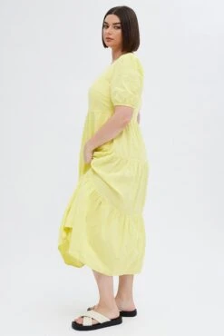 Yellow Maxi Dress Tiered Puff Sleeve V-neck -You And All Fashion Store cdd1689 33ab yellow 4