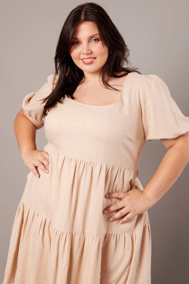 Beige Scoop Neck Linen Maxidress With Pockets 2 Beige Scoop Neck Linen Maxidress With Pockets - Image 2