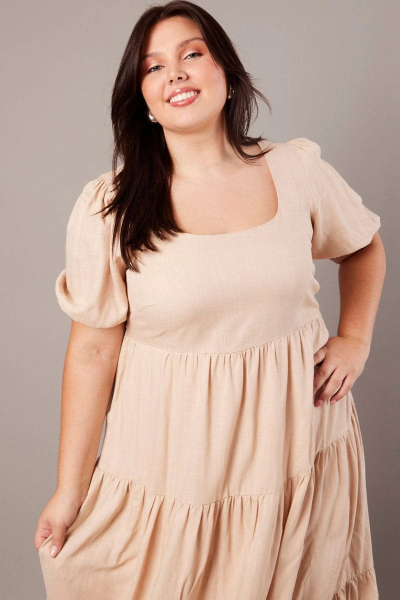 Beige Scoop Neck Linen Maxidress With Pockets 3 Beige Scoop Neck Linen Maxidress With Pockets - Image 3