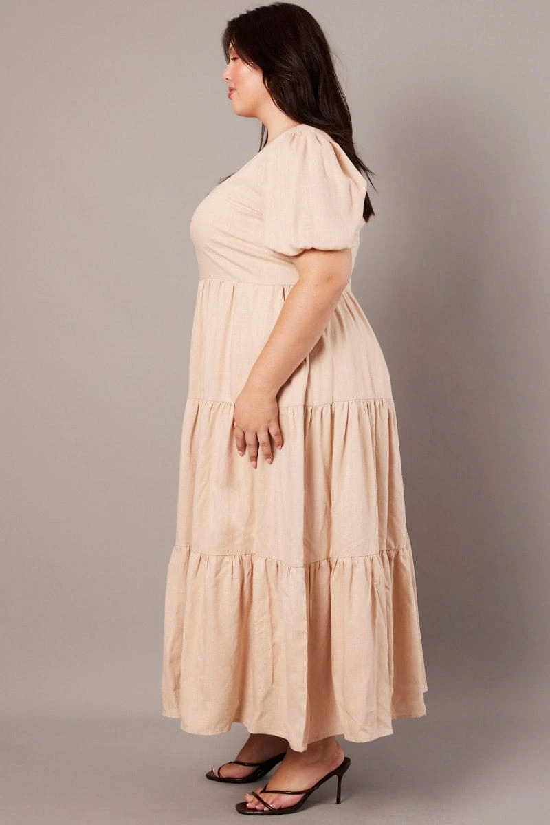 Beige Scoop Neck Linen Maxidress With Pockets 4 Beige Scoop Neck Linen Maxidress With Pockets - Image 4