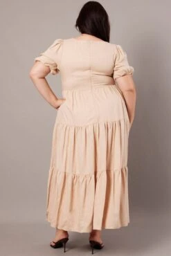 Beige Scoop Neck Linen Maxidress With Pockets 10 Beige Scoop Neck Linen Maxidress With Pockets -You And All Fashion Store cdd1689r 59a oatmeal 5