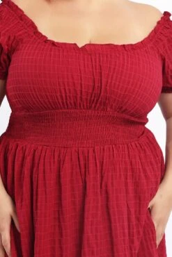 Red Textured Shirred Waist Frill Sleeve Minidress -You And All Fashion Store cdd1698 35a burgundy 5