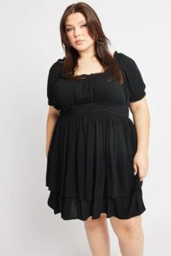 Black Shirred Waist Crinkle Scoop Neck Minidress -You And All Fashion Store cdd1698a 34a black 3