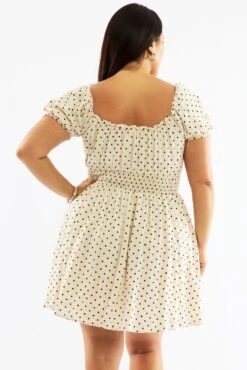 Beige Polka Dot Shirred Waist Linen Blend Minidress -You And All Fashion Store cdd1698a 35a polka dot 5