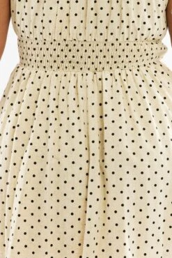 Beige Polka Dot Shirred Waist Linen Blend Minidress -You And All Fashion Store cdd1698a 35a polka dot 6