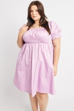 Purple Shirred Waist Cotton Poplin Minidress -You And All Fashion Store cdd1701 34ab lilac 3