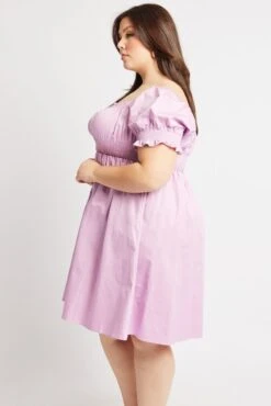 Purple Shirred Waist Cotton Poplin Minidress -You And All Fashion Store cdd1701 34ab lilac 4