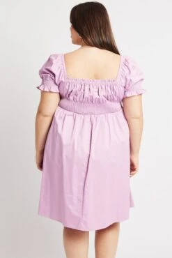 Purple Shirred Waist Cotton Poplin Minidress -You And All Fashion Store cdd1701 34ab lilac 5
