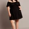 Black Tie Front Scoop Neck Mini Dress