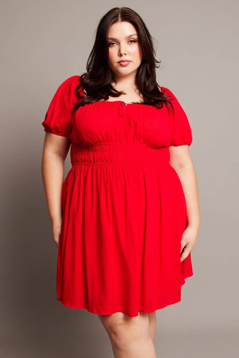 Red Tie Front Scoop Neck Mini Dress 2 Red Tie Front Scoop Neck Mini Dress - Image 2