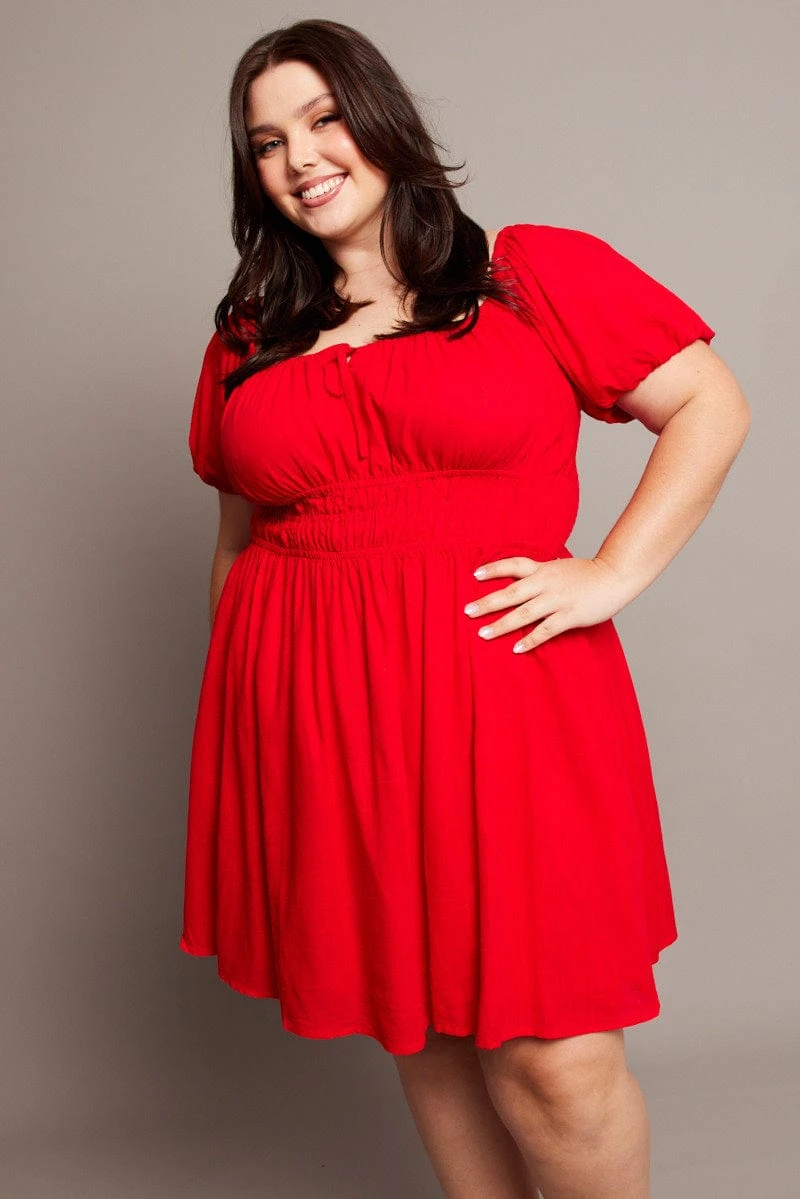 Red Tie Front Scoop Neck Mini Dress 3 Red Tie Front Scoop Neck Mini Dress - Image 3