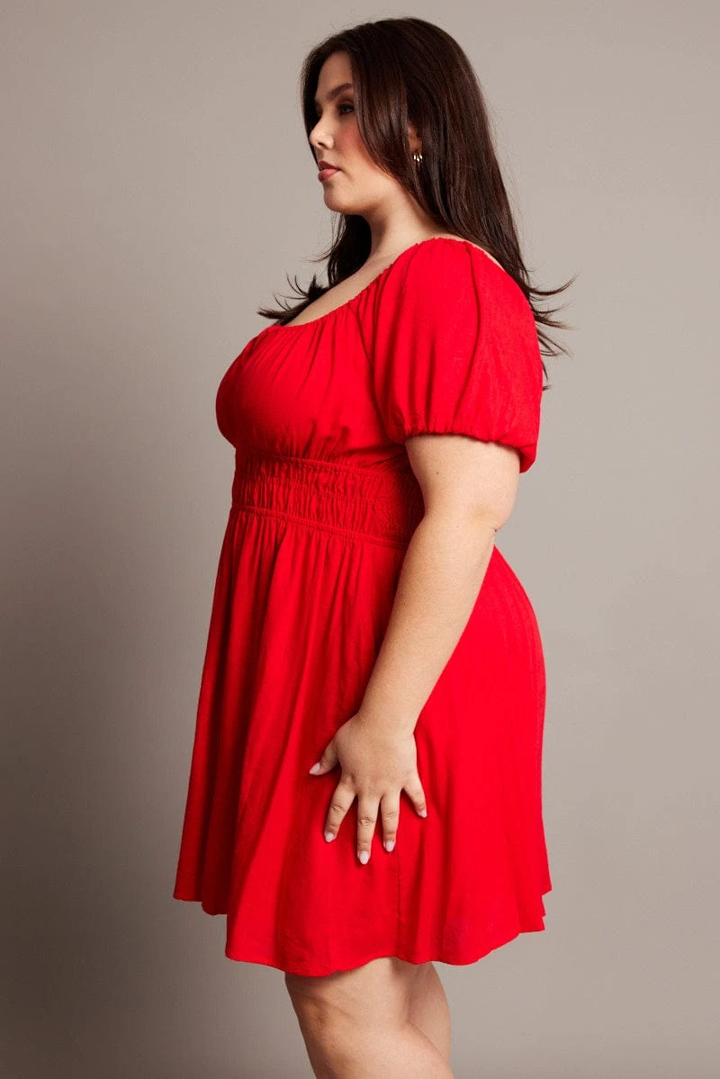 Red Tie Front Scoop Neck Mini Dress 4 Red Tie Front Scoop Neck Mini Dress - Image 4