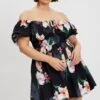 Black Floral Peephole Tie Front Mini Dress