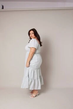 Green Check Maxi Dress Short Sleeve Shirred -You And All Fashion Store cdd1742g 34rb check 4