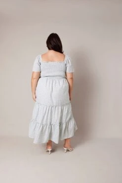 Green Check Maxi Dress Short Sleeve Shirred -You And All Fashion Store cdd1742g 34rb check 5