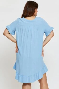 Blue Smock Dress Round Neck Short Sleeve Ruffle Hem -You And All Fashion Store cdd17541 35lb sky blue 5