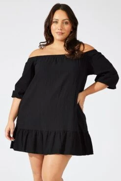 Black Off Shoulder Cotton Blend Dress -You And All Fashion Store cdd17603 33ab black 3
