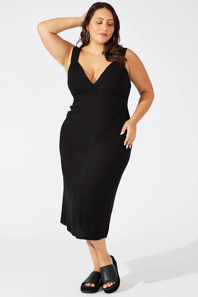 Black Slip Dress Sleeveless Linen Blend 1 Black Slip Dress Sleeveless Linen Blend