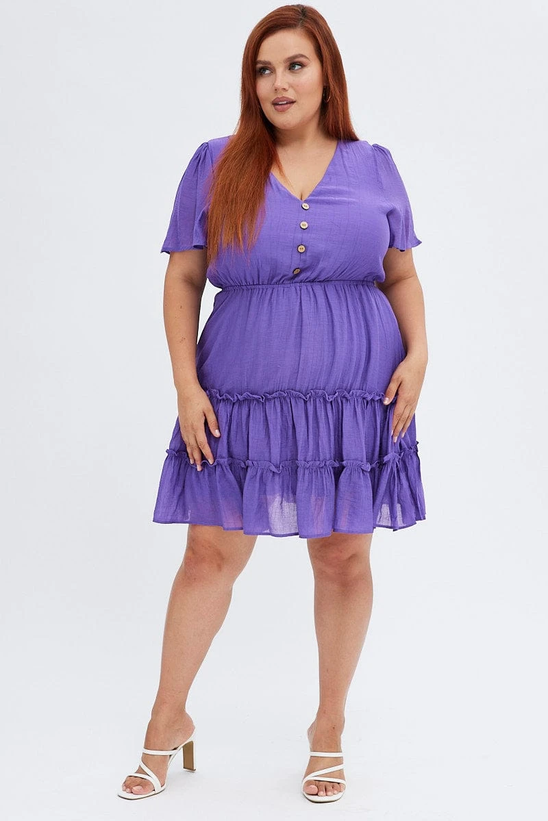 Purple Fit And Flare Dress Short Sleeve V-neck 2 Purple Fit And Flare Dress Short Sleeve V-neck - Image 2
