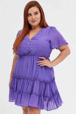 Purple Fit And Flare Dress Short Sleeve V-neck 8 Purple Fit And Flare Dress Short Sleeve V-neck -You And All Fashion Store cdd17670k 81r plum 3