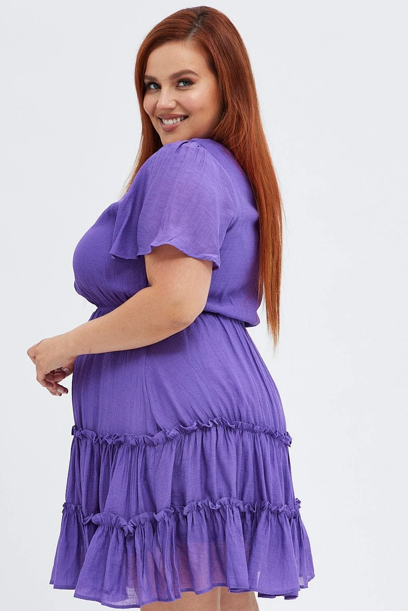 Purple Fit And Flare Dress Short Sleeve V-neck 4 Purple Fit And Flare Dress Short Sleeve V-neck - Image 4