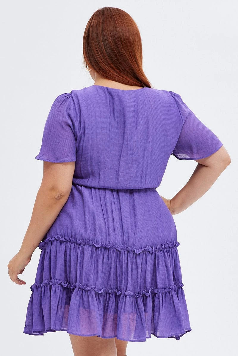 Purple Fit And Flare Dress Short Sleeve V-neck 5 Purple Fit And Flare Dress Short Sleeve V-neck - Image 5